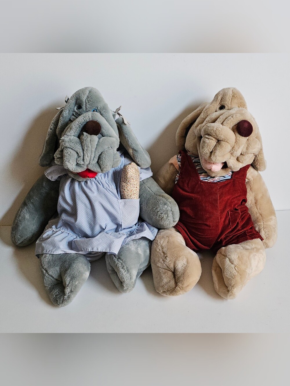 Vintage Ganz Bros Wrinkles Dog Jumbo 28” Puppet Pair - His & Hers Set 1981